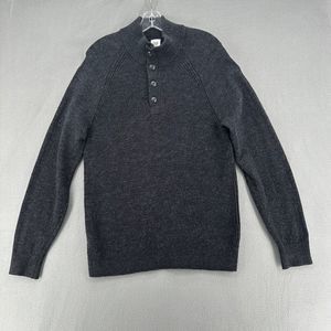 Gap 1/4 Button Mock Neck Sweater Dark Gray Ribbed Chunky Knit Mens Medium